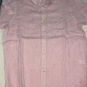 Daniel Cremieux 100% Linen Shirt Pink White Stripe Short Sleeve Mens L
